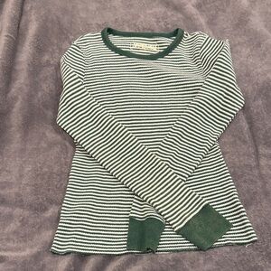 American Eagle Green and White Striped Long Sleeve Tee